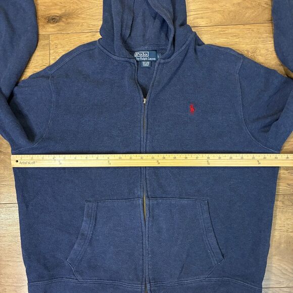 Men's L Polo Ralph Lauren Full Zip Knit Hoodie Blue Sweater Fleece Vintage - Picture 5 of 6